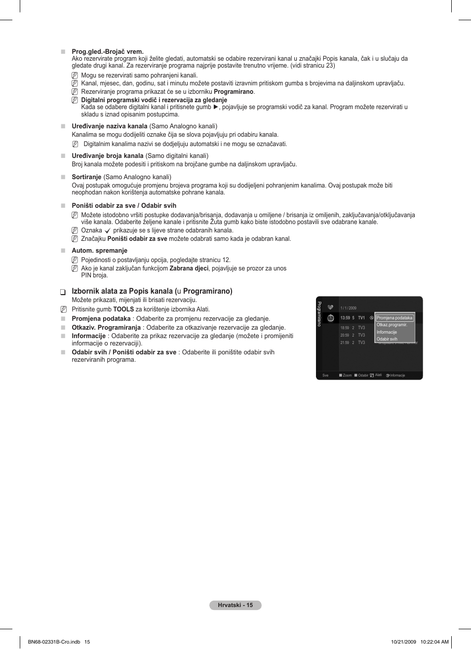 Izbornik alata za popis kanala ( ❑ u programirano) | Samsung PS50B551T3W User Manual | Page 429 / 462