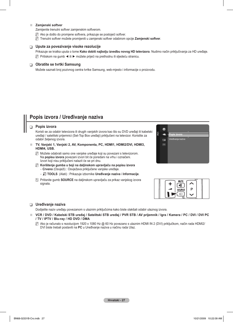 Popis izvora / uređivanje naziva | Samsung PS50B551T3W User Manual | Page 441 / 462