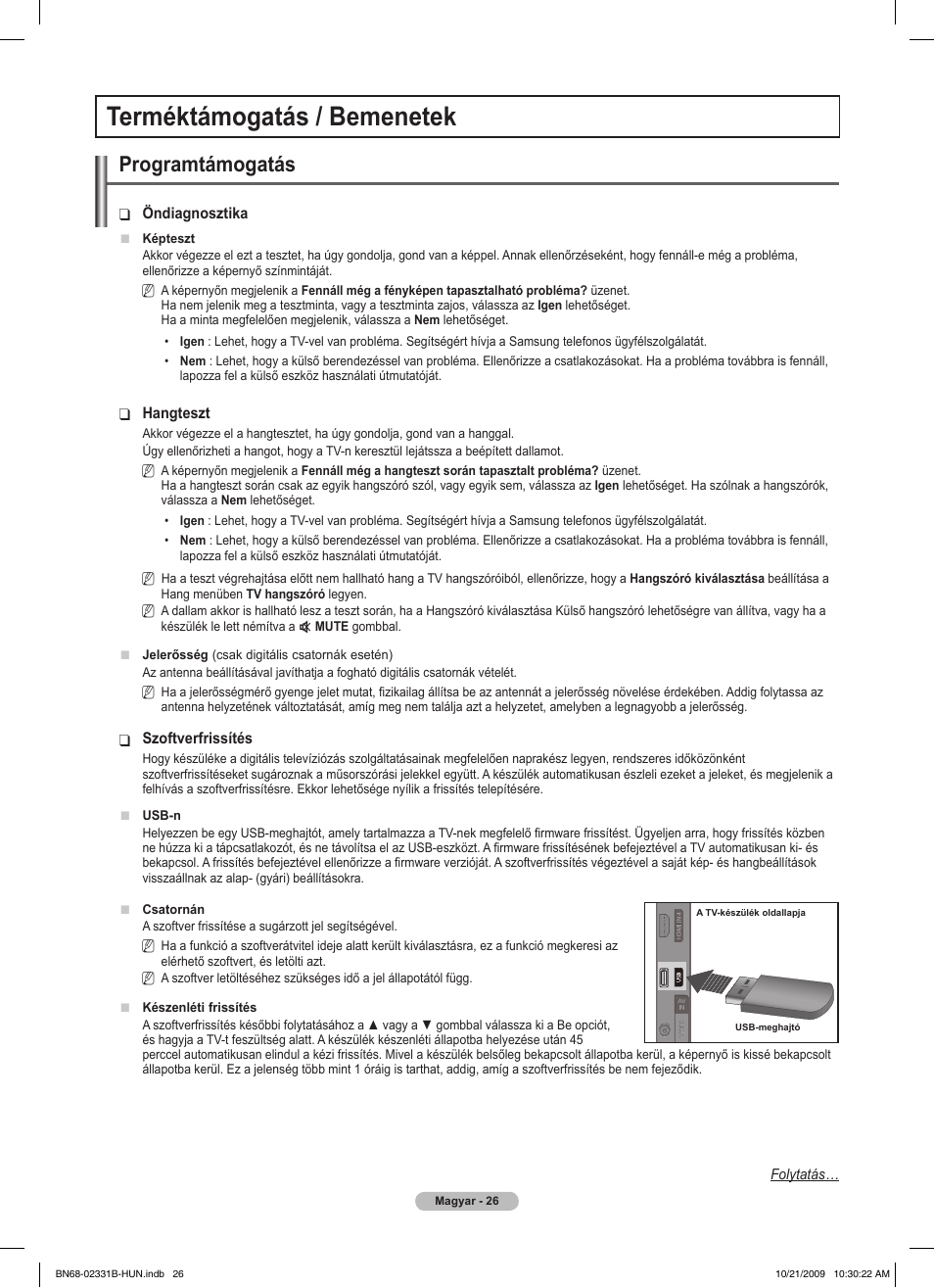 Terméktámogatás / bemenetek, Programtámogatás | Samsung PS50B551T3W User Manual | Page 80 / 462