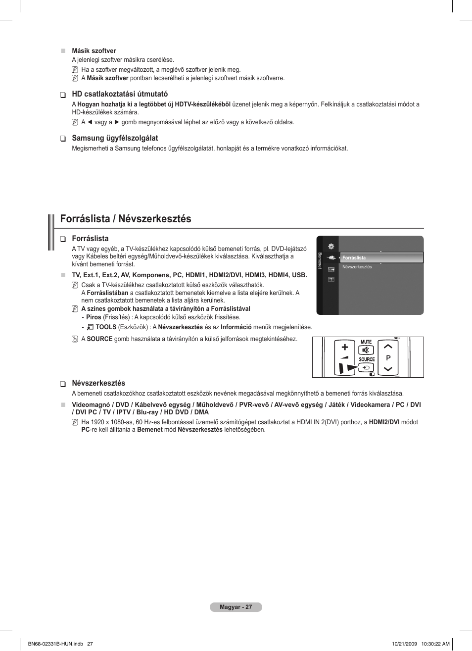 Forráslista / névszerkesztés | Samsung PS50B551T3W User Manual | Page 81 / 462