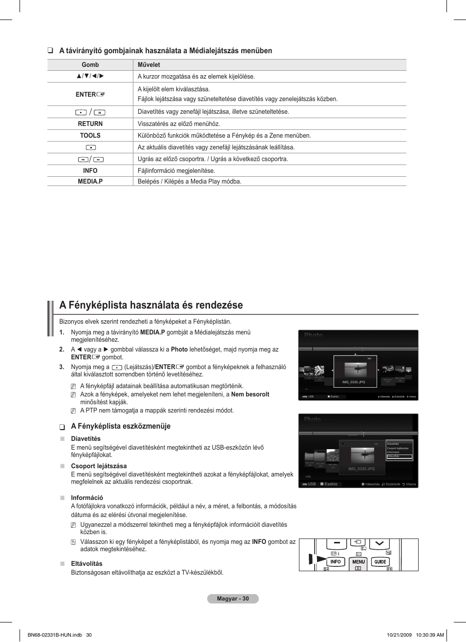 A fényképlista használata és rendezése, A fényképlista eszközmenüje | Samsung PS50B551T3W User Manual | Page 84 / 462