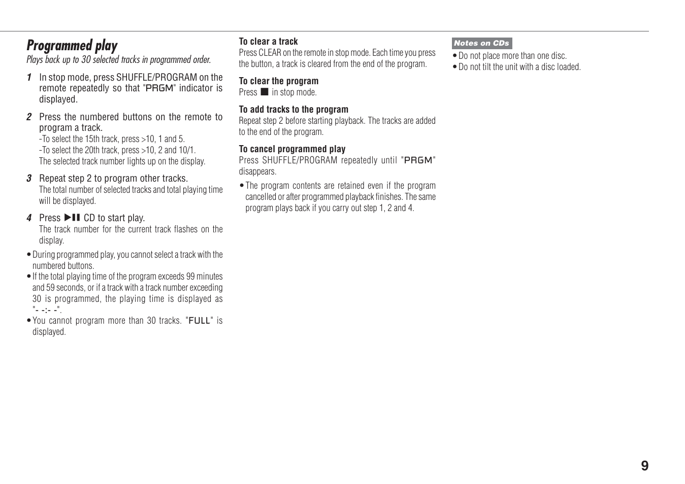 Programmed play | Aiwa XR-FA500 User Manual | Page 9 / 21