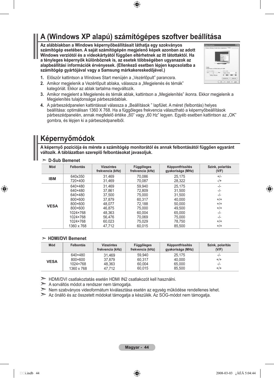 Képernyőmódok | Samsung LE32A455C1D User Manual | Page 106 / 542