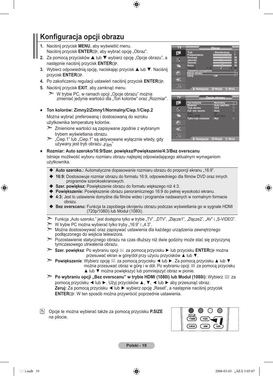 Konfiguracja opcji obrazu | Samsung LE32A455C1D User Manual | Page 141 / 542