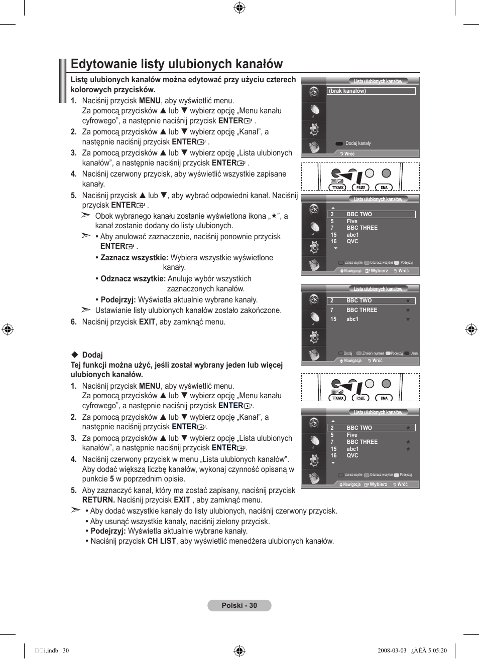 Edytowanie listy ulubionych kanałów | Samsung LE32A455C1D User Manual | Page 152 / 542