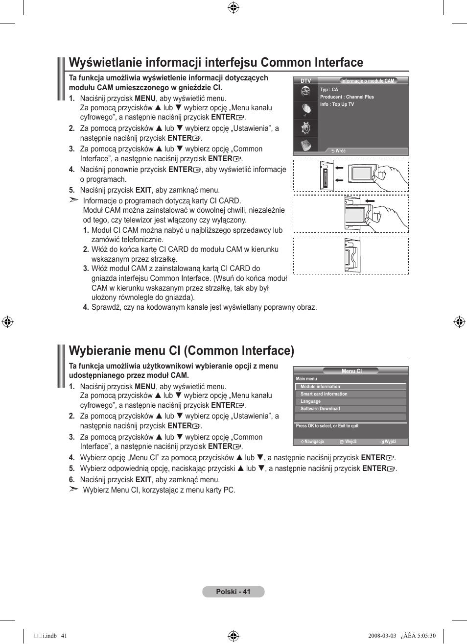 Wybieranie menu ci (common interface) | Samsung LE32A455C1D User Manual | Page 163 / 542