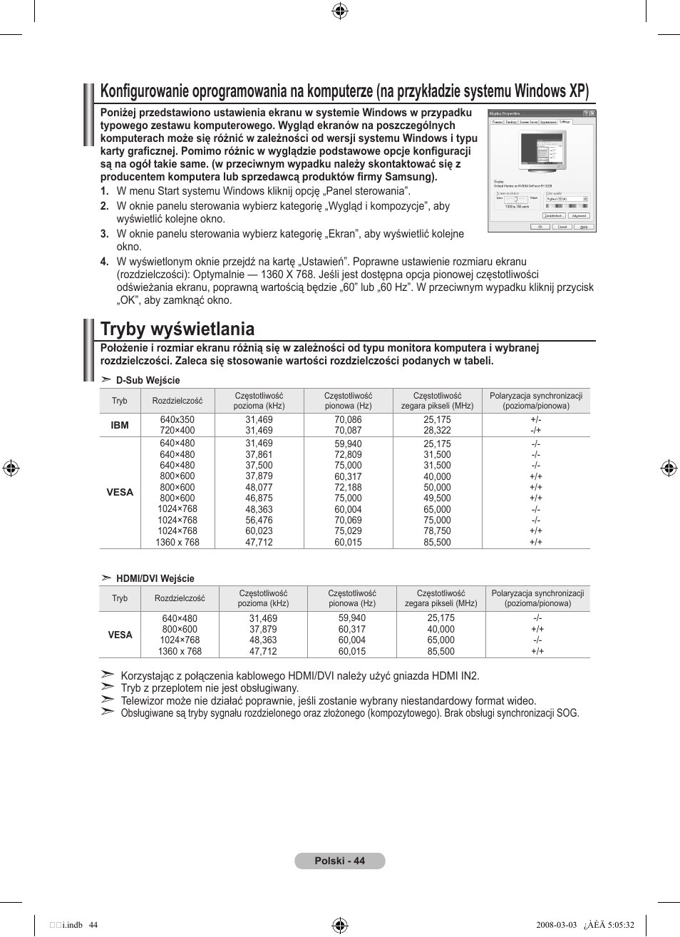 Tryby wyświetlania | Samsung LE32A455C1D User Manual | Page 166 / 542