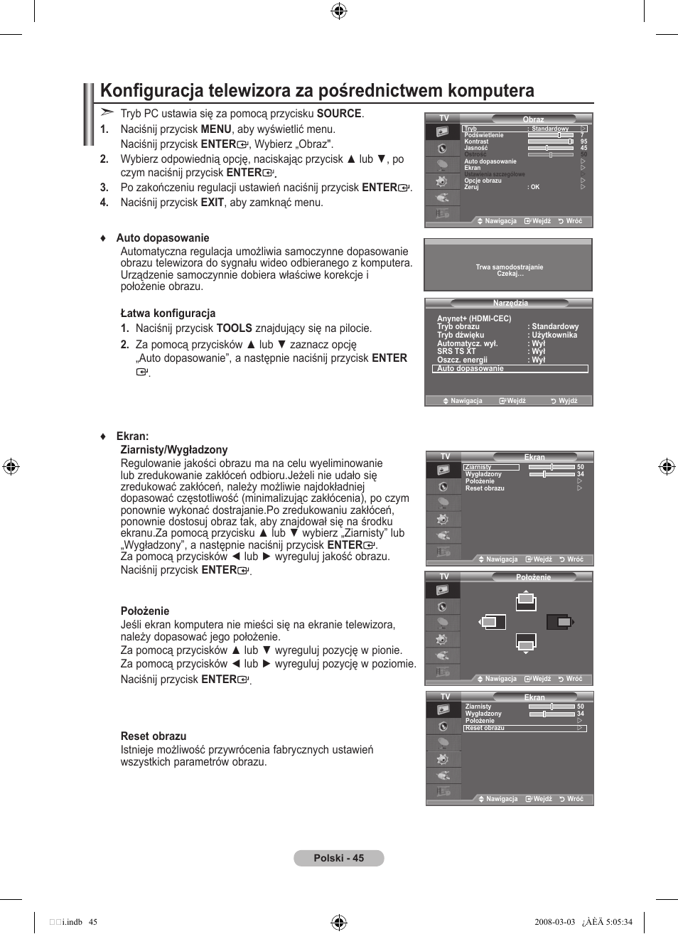 Konfiguracja telewizora za pośrednictwem komputera, Enter | Samsung LE32A455C1D User Manual | Page 167 / 542