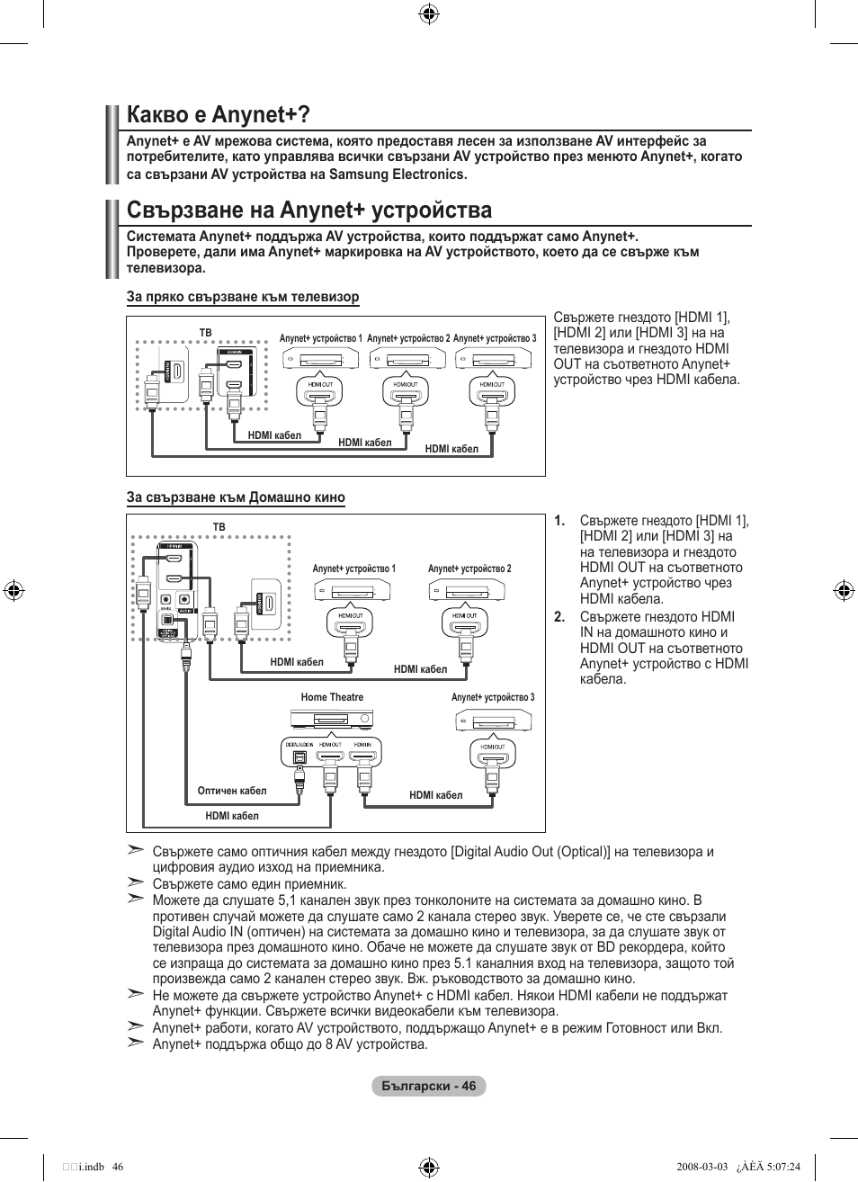 Какво е anynet, Свързване на anynet+ устройства | Samsung LE32A455C1D User Manual | Page 288 / 542