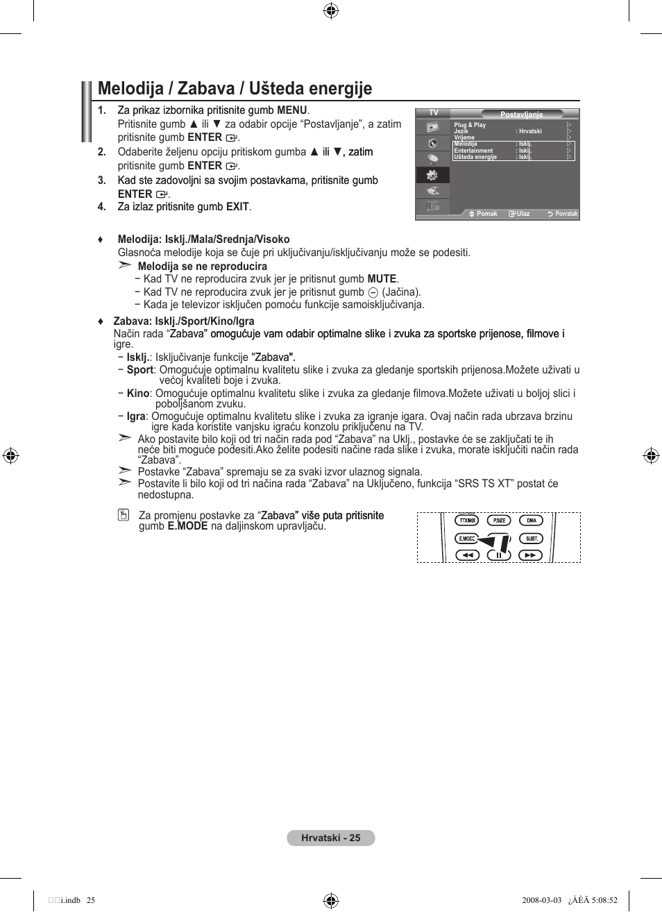 Melodija / zabava / ušteda energije | Samsung LE32A455C1D User Manual | Page 327 / 542