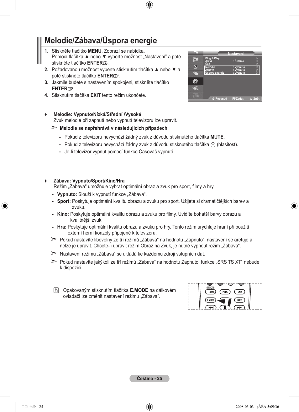 Melodie/zábava/úspora energie | Samsung LE32A455C1D User Manual | Page 387 / 542