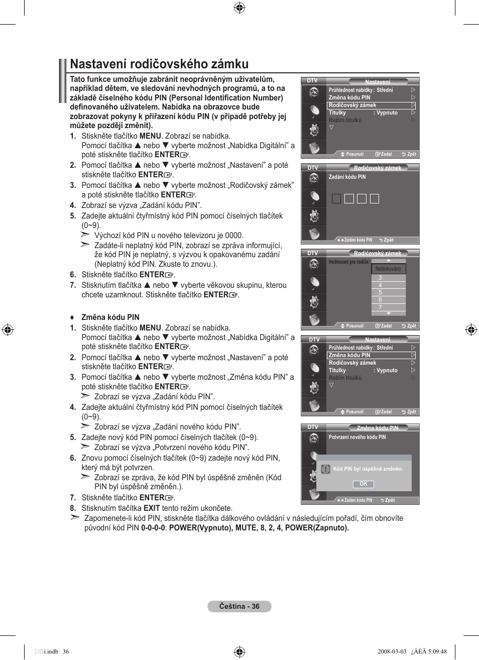 Nastavení rodičovského zámku | Samsung LE32A455C1D User Manual | Page 398 / 542