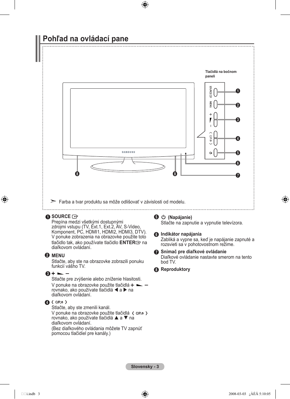 Pohľad na ovládací pane | Samsung LE32A455C1D User Manual | Page 425 / 542