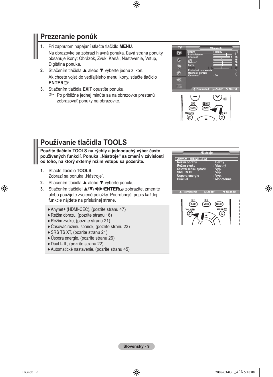 Prezeranie ponúk, Používanie tlačidla tools | Samsung LE32A455C1D User Manual | Page 431 / 542