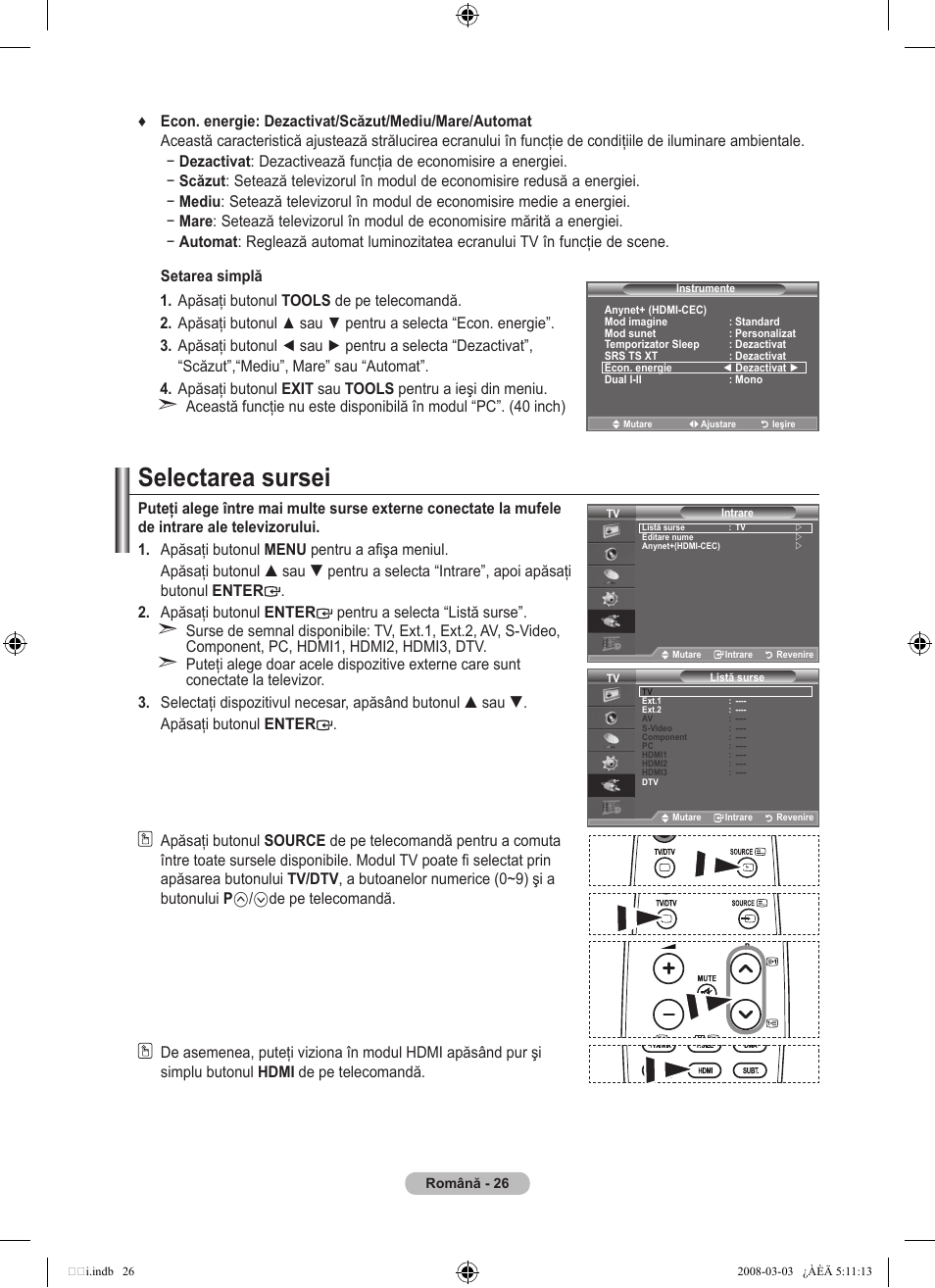 Selectarea sursei | Samsung LE32A455C1D User Manual | Page 508 / 542