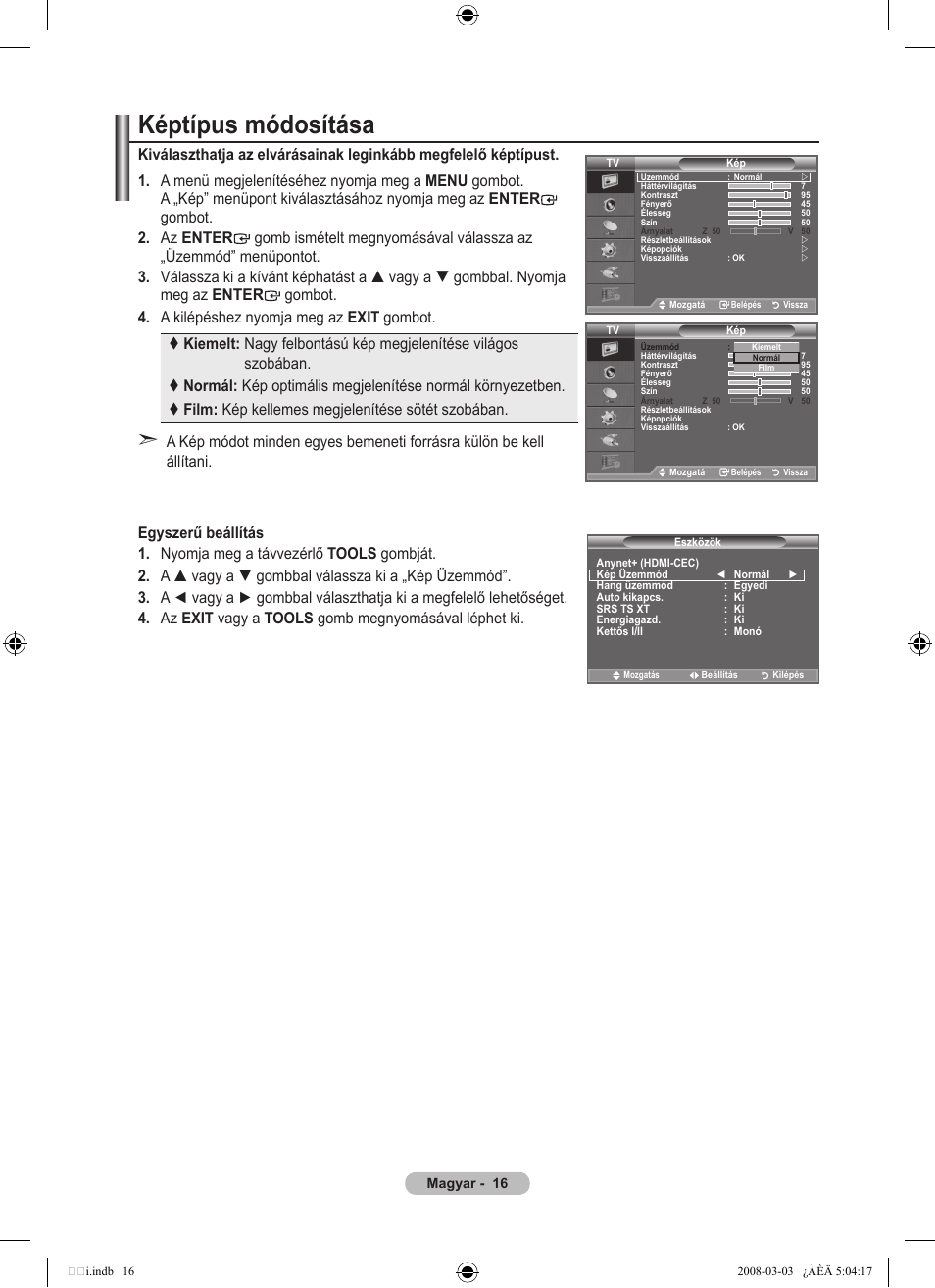 Képtípus módosítása | Samsung LE32A455C1D User Manual | Page 78 / 542