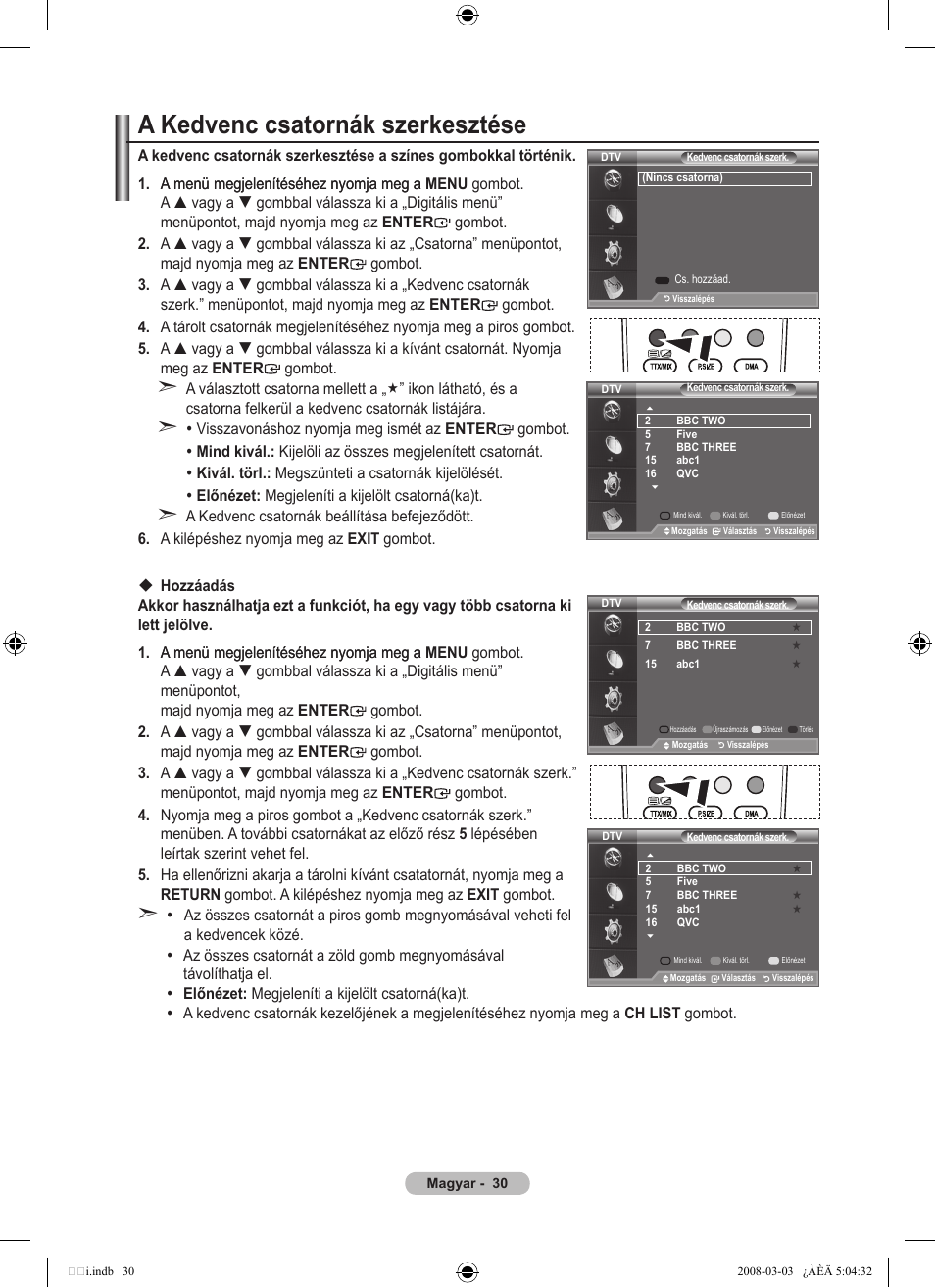 A kedvenc csatornák szerkesztése | Samsung LE32A455C1D User Manual | Page 92 / 542