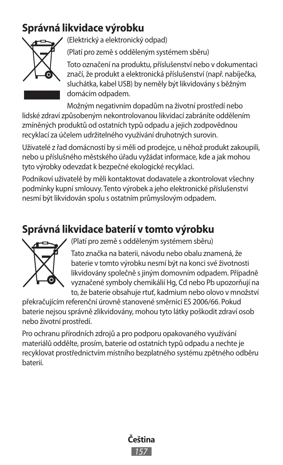 Správná likvidace výrobku, Správná likvidace baterií v tomto výrobku | Samsung SM-G130HN User Manual | Page 158 / 732