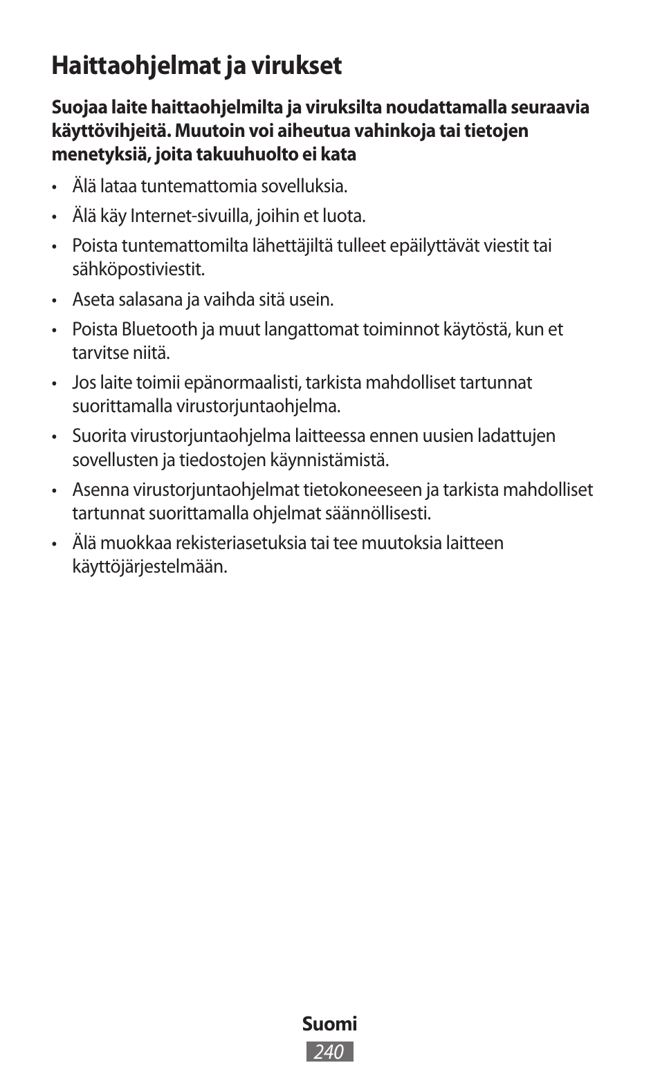 Haittaohjelmat ja virukset | Samsung SM-G130HN User Manual | Page 241 / 732