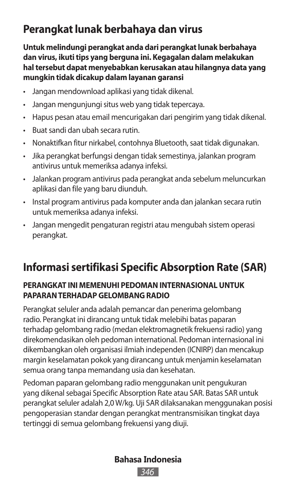 Perangkat lunak berbahaya dan virus | Samsung SM-G130HN User Manual | Page 347 / 732
