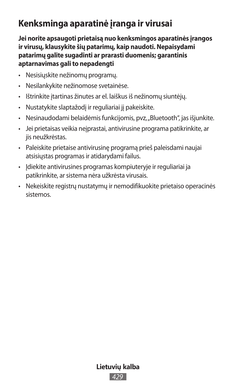 Kenksminga aparatinė įranga ir virusai | Samsung SM-G130HN User Manual | Page 430 / 732