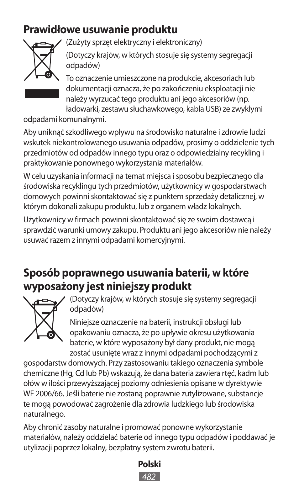 Prawidłowe usuwanie produktu | Samsung SM-G130HN User Manual | Page 483 / 732
