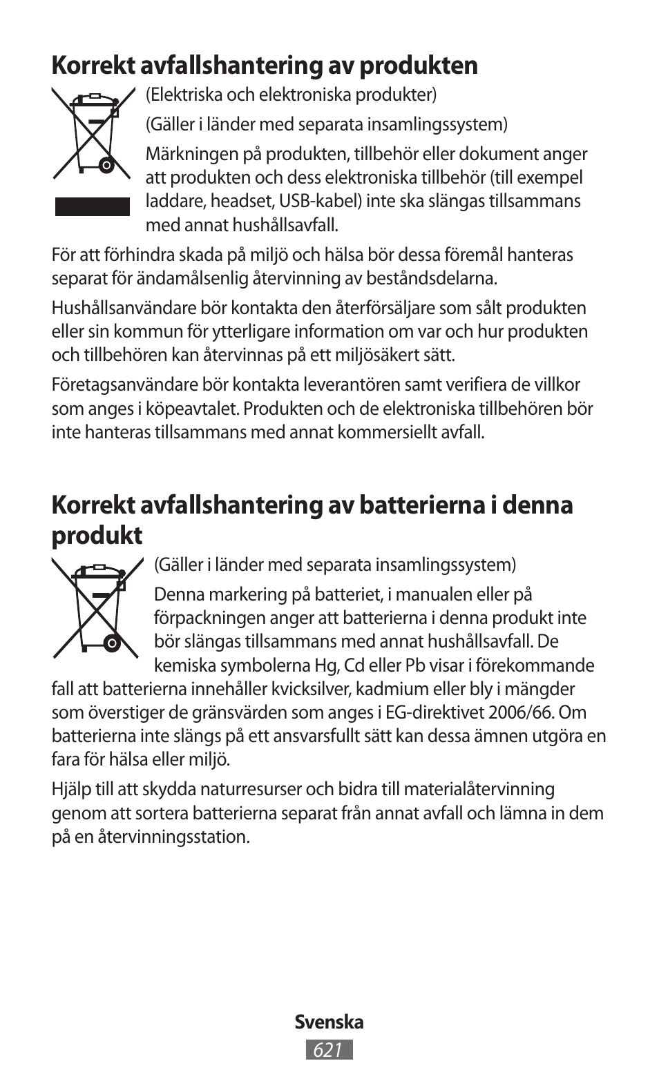 Korrekt avfallshantering av produkten | Samsung SM-G130HN User Manual | Page 622 / 732