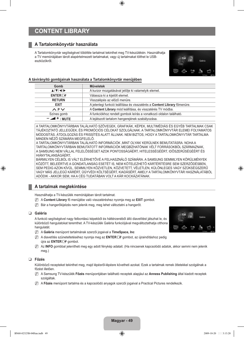 Content library, A tartalomkönyvtár használata, A tartalmak megtekintése | Samsung LE37B650T2W User Manual | Page 129 / 680