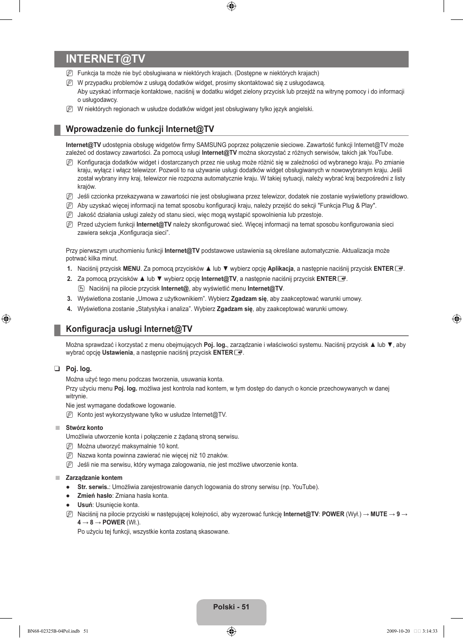 Internet@tv, Wprowadzenie do funkcji internet@tv, Konfiguracja usługi internet@tv | Samsung LE37B650T2W User Manual | Page 197 / 680