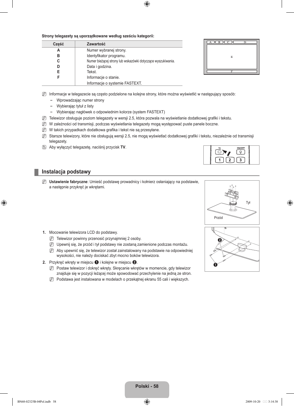 Instalacja podstawy | Samsung LE37B650T2W User Manual | Page 204 / 680