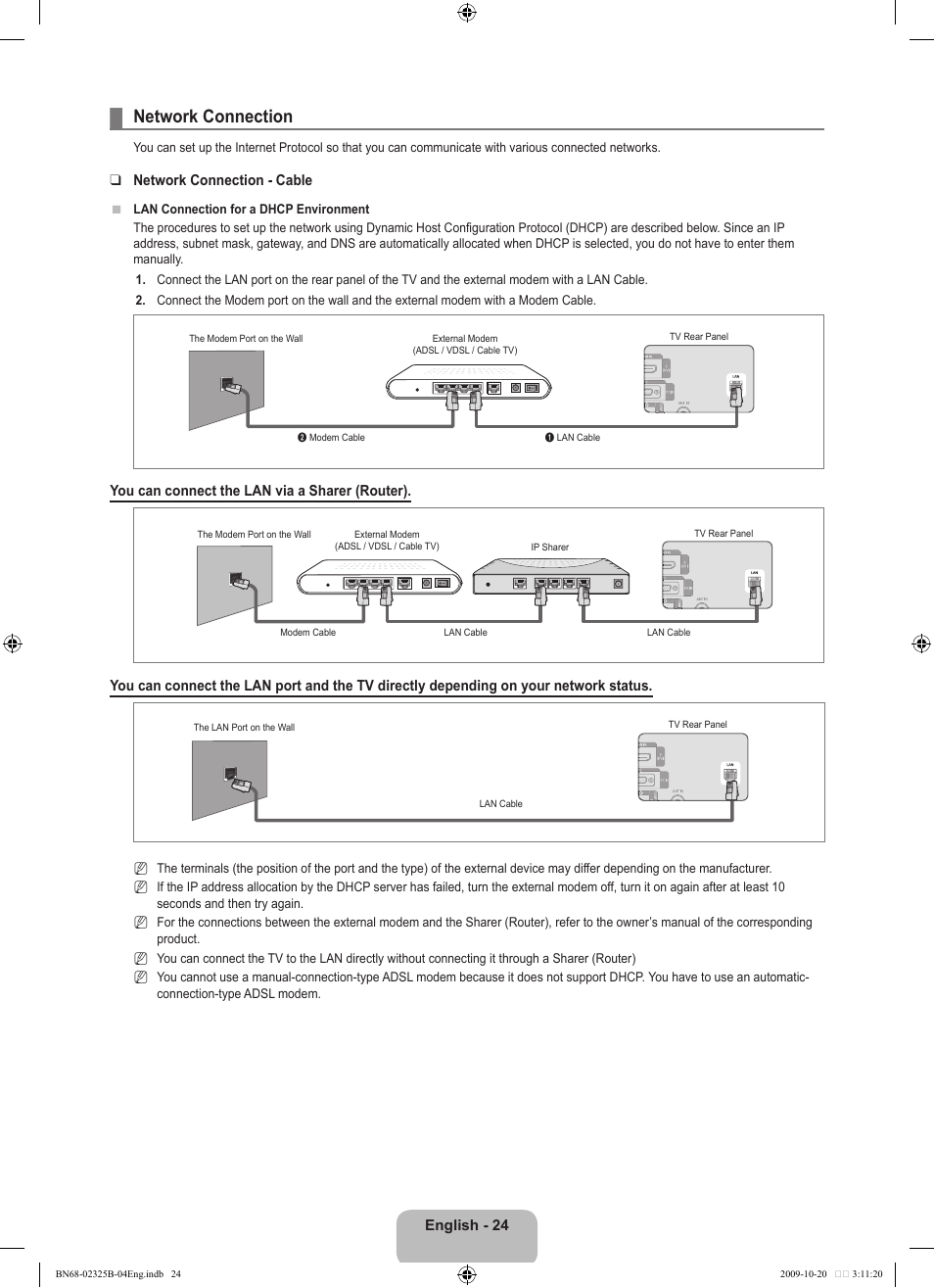 Network connection | Samsung LE37B650T2W User Manual | Page 26 / 680