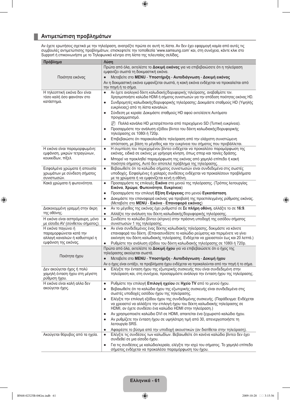 Αντιμετώπιση προβλημάτων | Samsung LE37B650T2W User Manual | Page 273 / 680