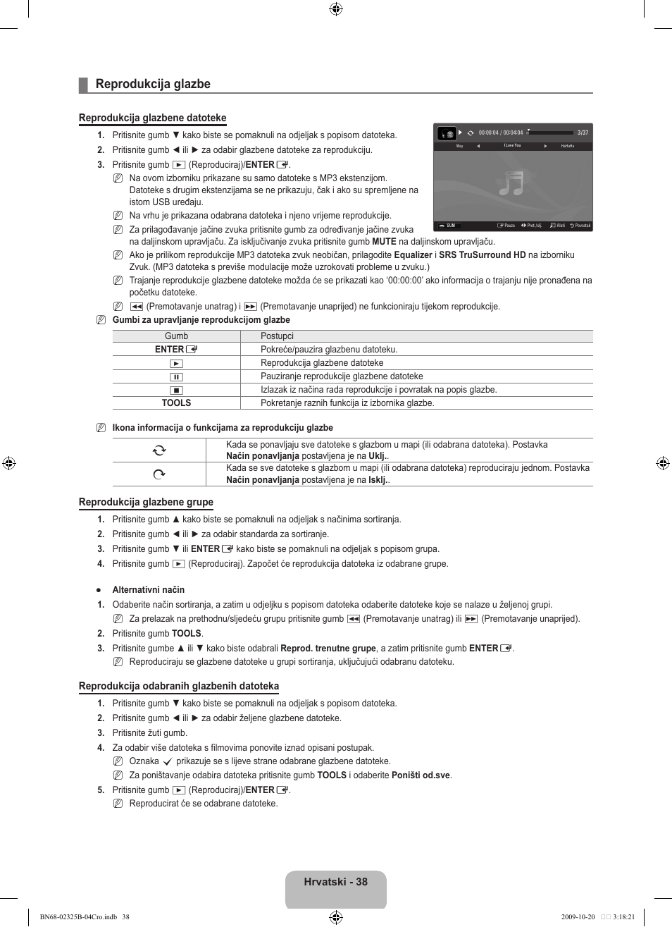 Reprodukcija glazbe | Samsung LE37B650T2W User Manual | Page 382 / 680