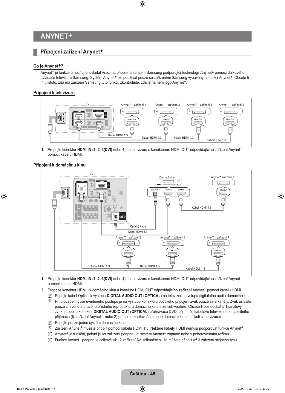 Anynet, Připojení zařízení anynet | Samsung LE37B650T2W User Manual | Page 455 / 680