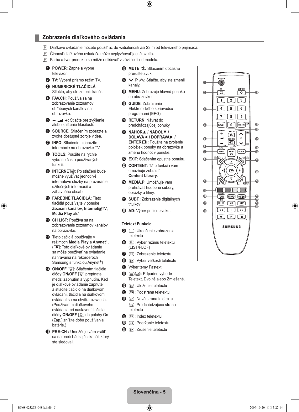 Zobrazenie diaľkového ovládania | Samsung LE37B650T2W User Manual | Page 481 / 680