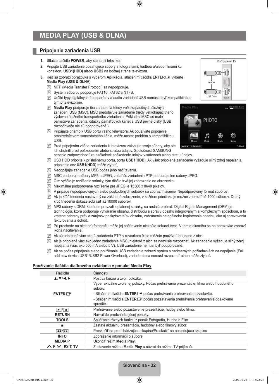 Media play (usb & dlna), Pripojenie zariadenia usb, Photo | Samsung LE37B650T2W User Manual | Page 508 / 680