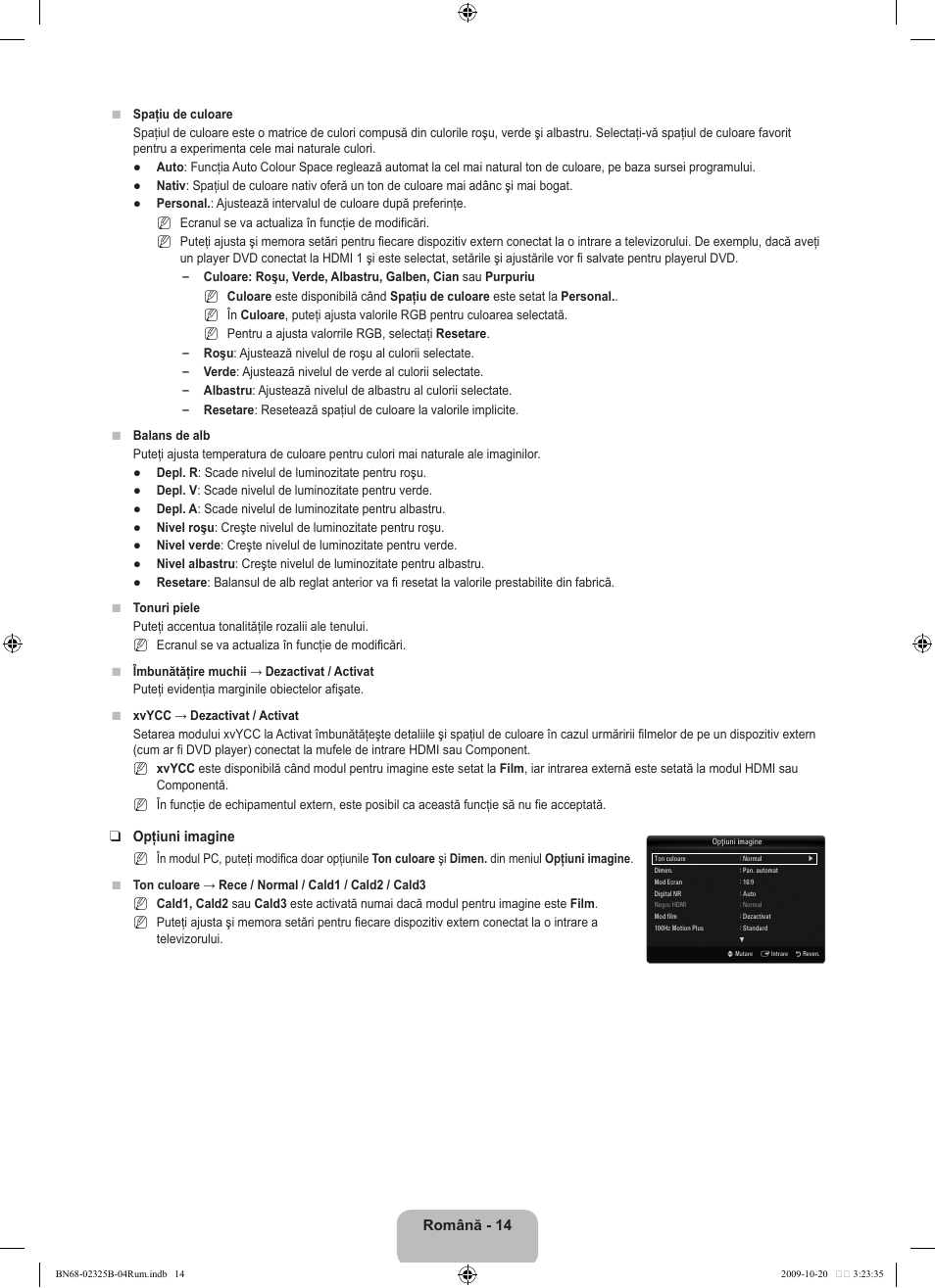 Română, Opţiuni imagine | Samsung LE37B650T2W User Manual | Page 556 / 680