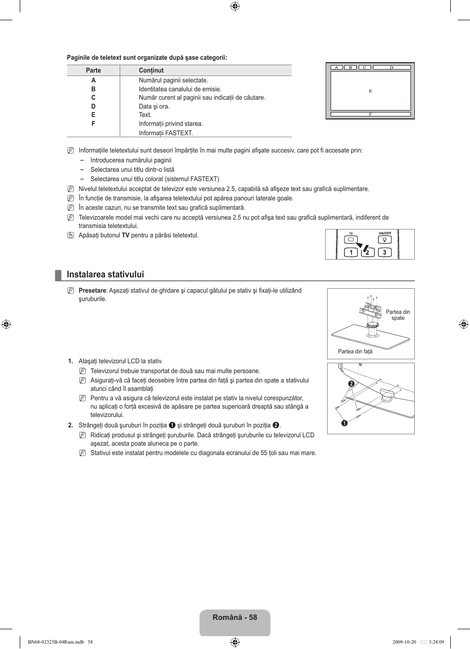 Instalarea stativului | Samsung LE37B650T2W User Manual | Page 600 / 680