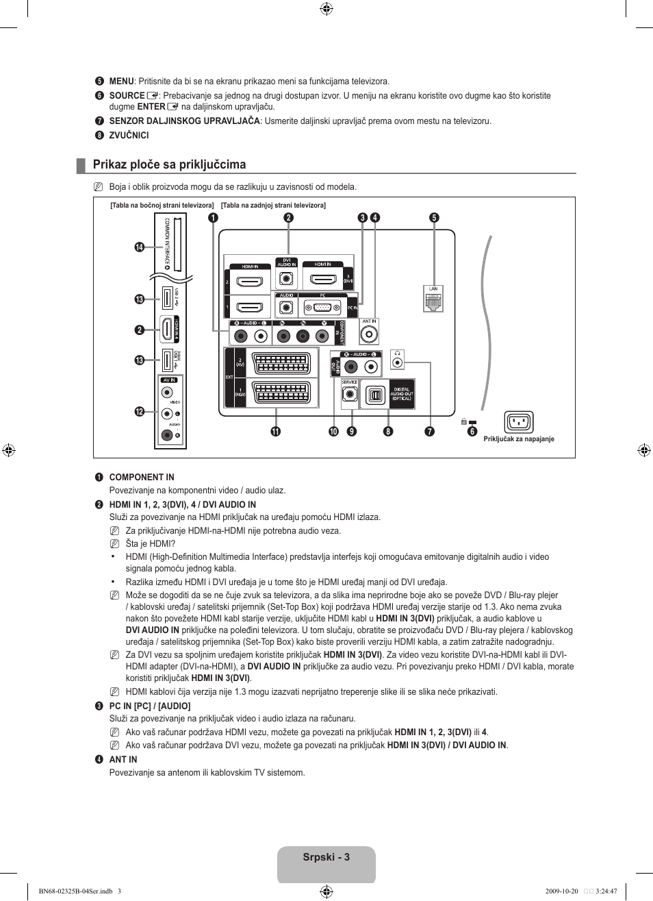 Prikaz ploče sa priključcima | Samsung LE37B650T2W User Manual | Page 611 / 680