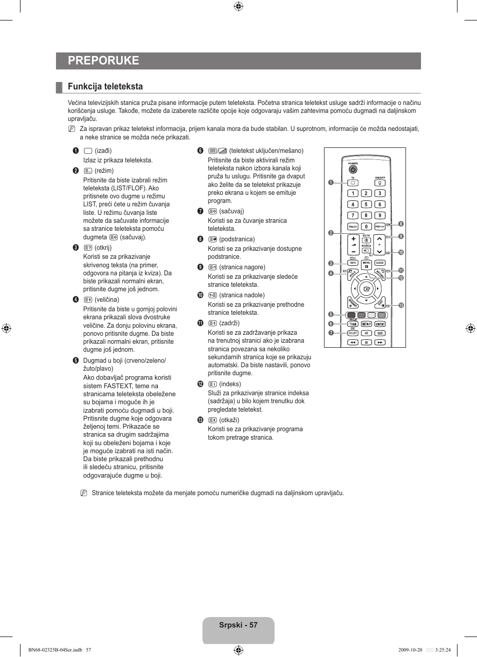 Preporuke, Funkcija teleteksta | Samsung LE37B650T2W User Manual | Page 665 / 680