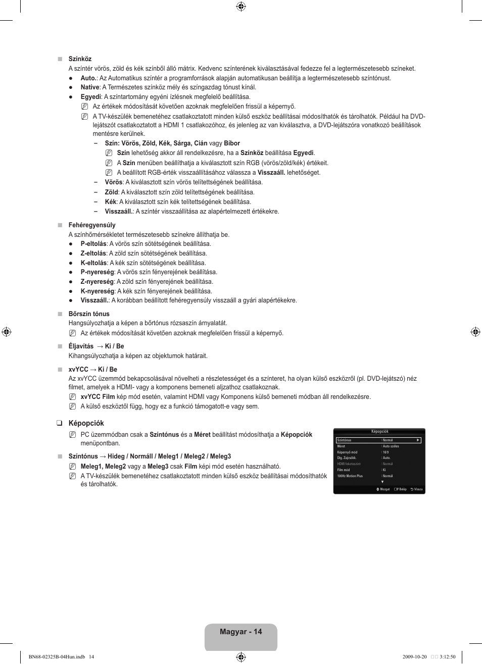 Magyar - 14, Képopciók | Samsung LE37B650T2W User Manual | Page 94 / 680