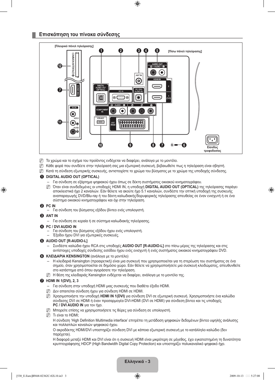 Επισκόπηση του πίνακα σύνδεσης | Samsung LE32B541P7W User Manual | Page 113 / 368