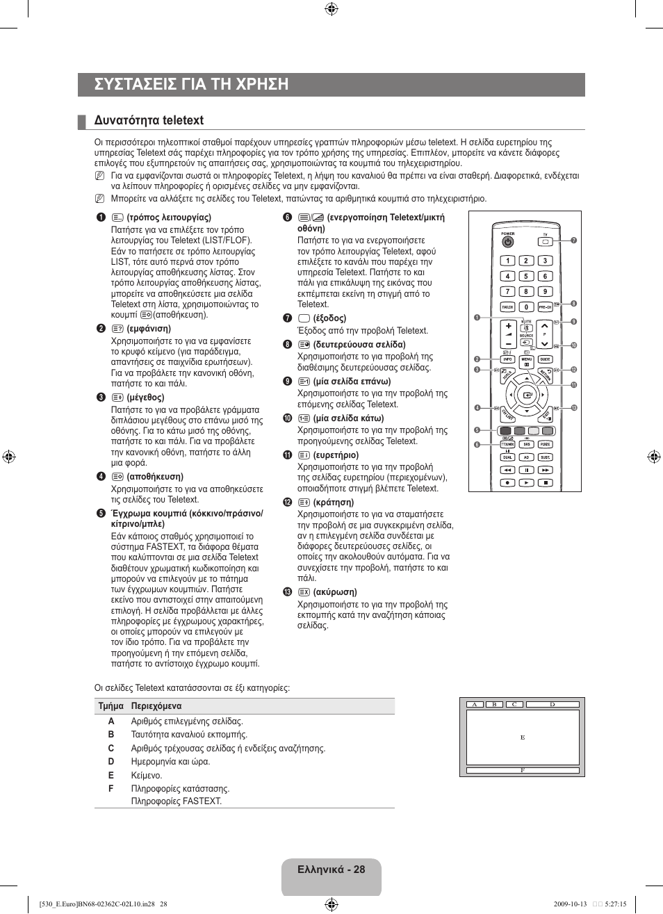 Συστασεισ για τη χρηση, Δυνατότητα teletext | Samsung LE32B541P7W User Manual | Page 138 / 368