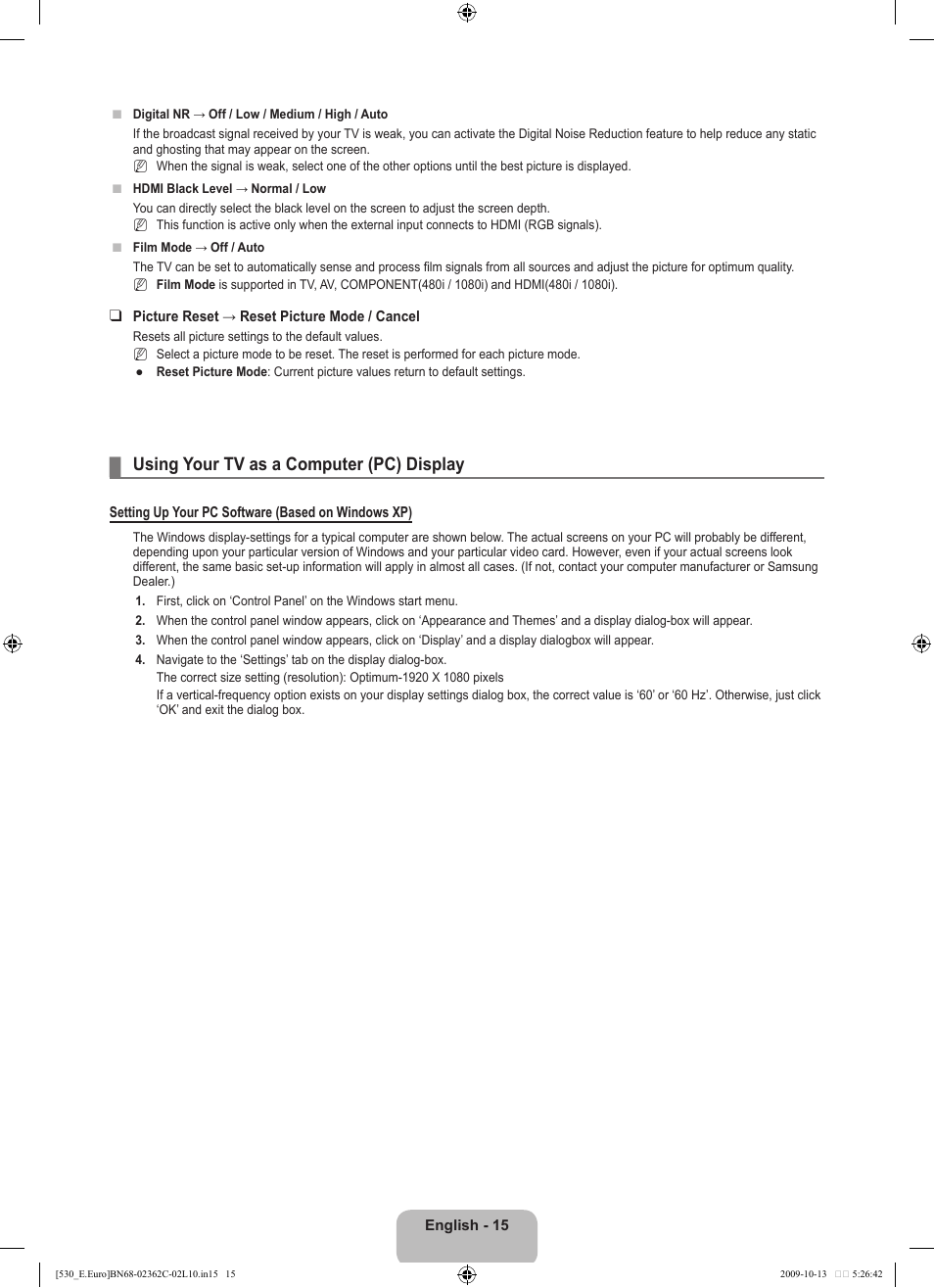 Using your tv as a computer (pc) display | Samsung LE32B541P7W User Manual | Page 17 / 368