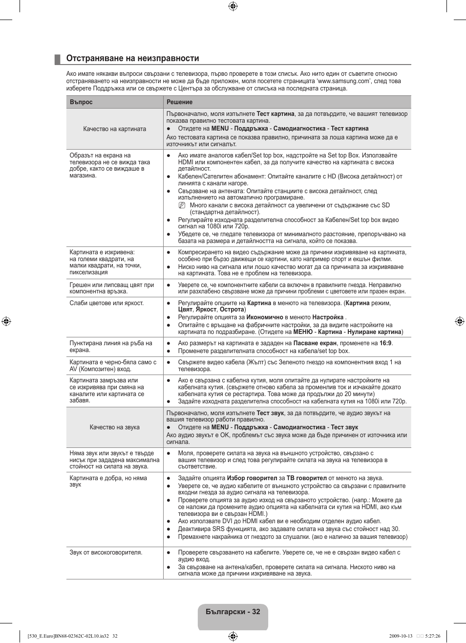 Отстраняване на неизправности | Samsung LE32B541P7W User Manual | Page 178 / 368