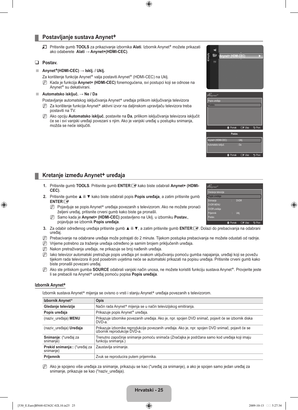 Postavljanje sustava anynet, Kretanje između anynet+ uređaja | Samsung LE32B541P7W User Manual | Page 207 / 368