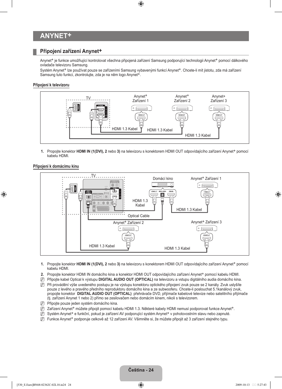 Anynet, Připojení zařízení anynet | Samsung LE32B541P7W User Manual | Page 242 / 368