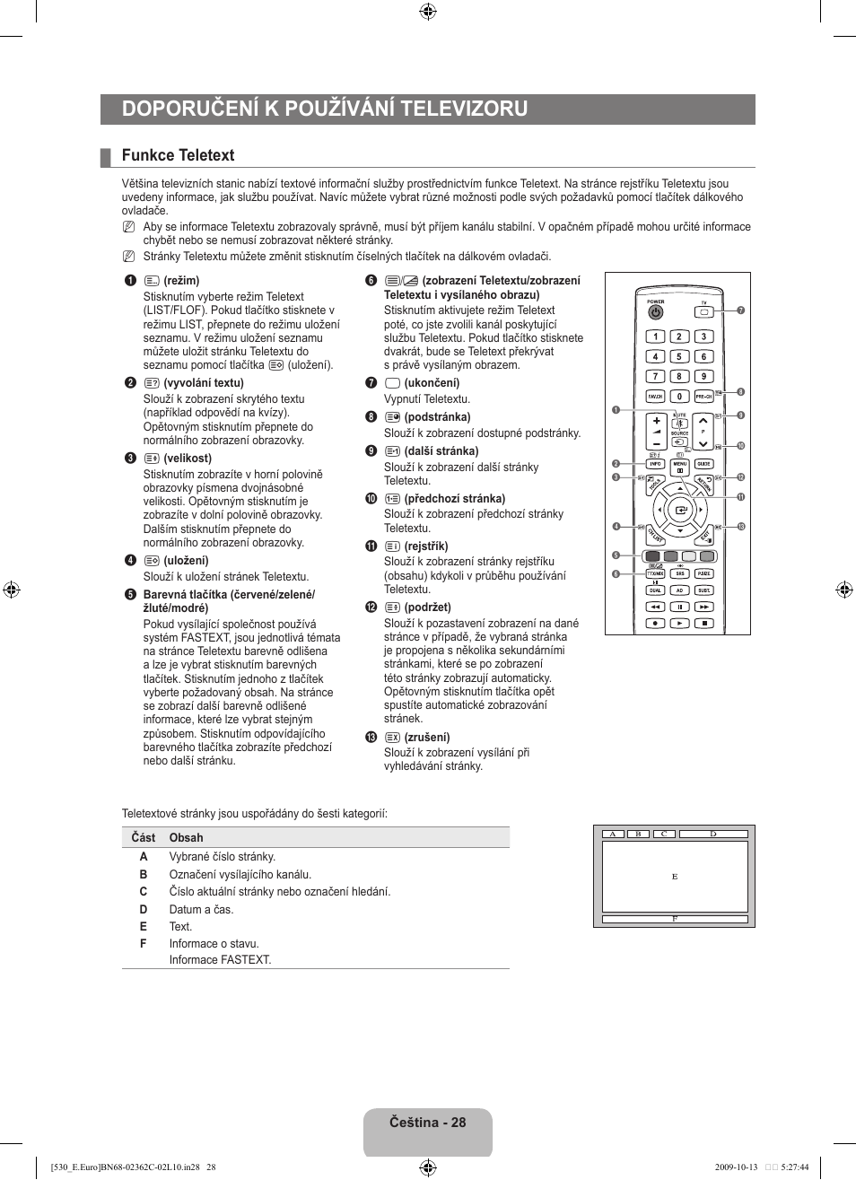 Doporučení k používání televizoru, Funkce teletext | Samsung LE32B541P7W User Manual | Page 246 / 368