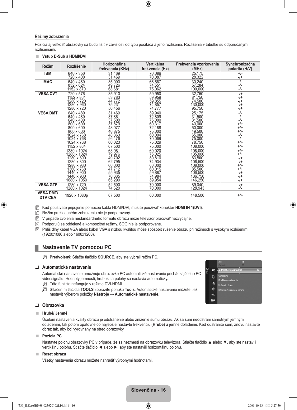 Nastavenie tv pomocou pc | Samsung LE32B541P7W User Manual | Page 270 / 368