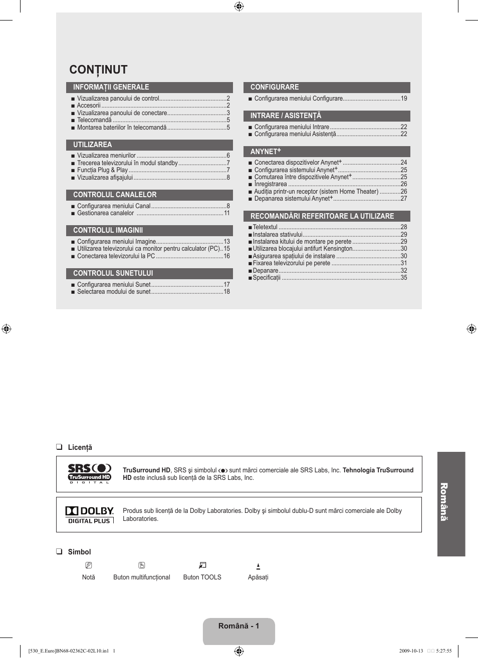 Conţinut, Română | Samsung LE32B541P7W User Manual | Page 291 / 368